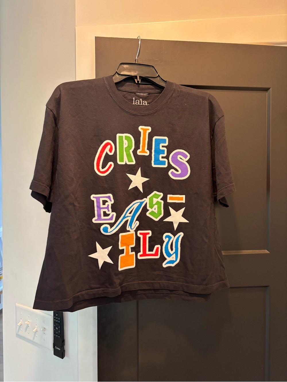 Dressed in LALA Sensitive Queen Boxy Cropped Tee S/M Black Cries Easily Shirt - Picture 3 of 7